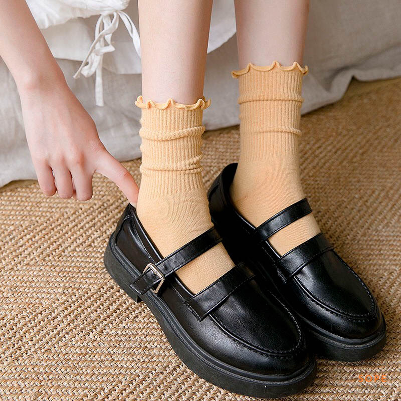 Tất cổ cao, vớ cổ nhún nữ phong cách Hàn Quốc basic dễ phối đồ, chất liệu cotton thoáng khí - Ekiu Shop