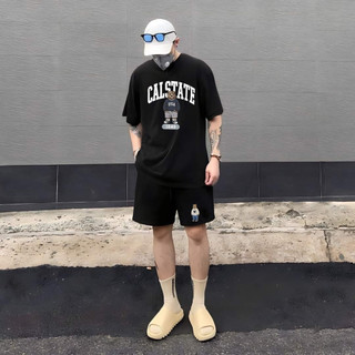 Bộ Cộc Tay Hè Cổ Tròn 5D Hình Gấu CALSTER Cá Tính, Chất Liệu Cotton Khô Mềm, Mịn, Thoáng Khí Thấm Hút Mồ Hôi Cực Tốt