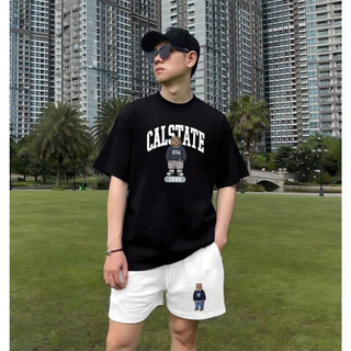 Bộ Cộc Tay Hè Cổ Tròn 5D Hình Gấu CALSTER Cá Tính, Chất Liệu Cotton Khô Mềm, Mịn, Thoáng Khí Thấm Hút Mồ Hôi Cực Tốt