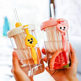 Ly uống nước thủy tinh detox có lọc trà và ông hút 450 ml loại tốt - bình đựng nước