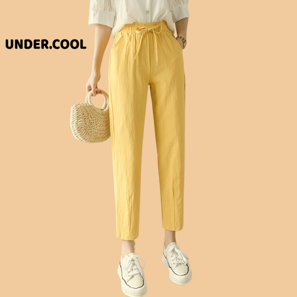 Quần Baggy Dài Đũi ống rộng Nữ UNDERCOOL Cạp Chun Chất Đũi Dáng Baggy Trẻ Trung QD10