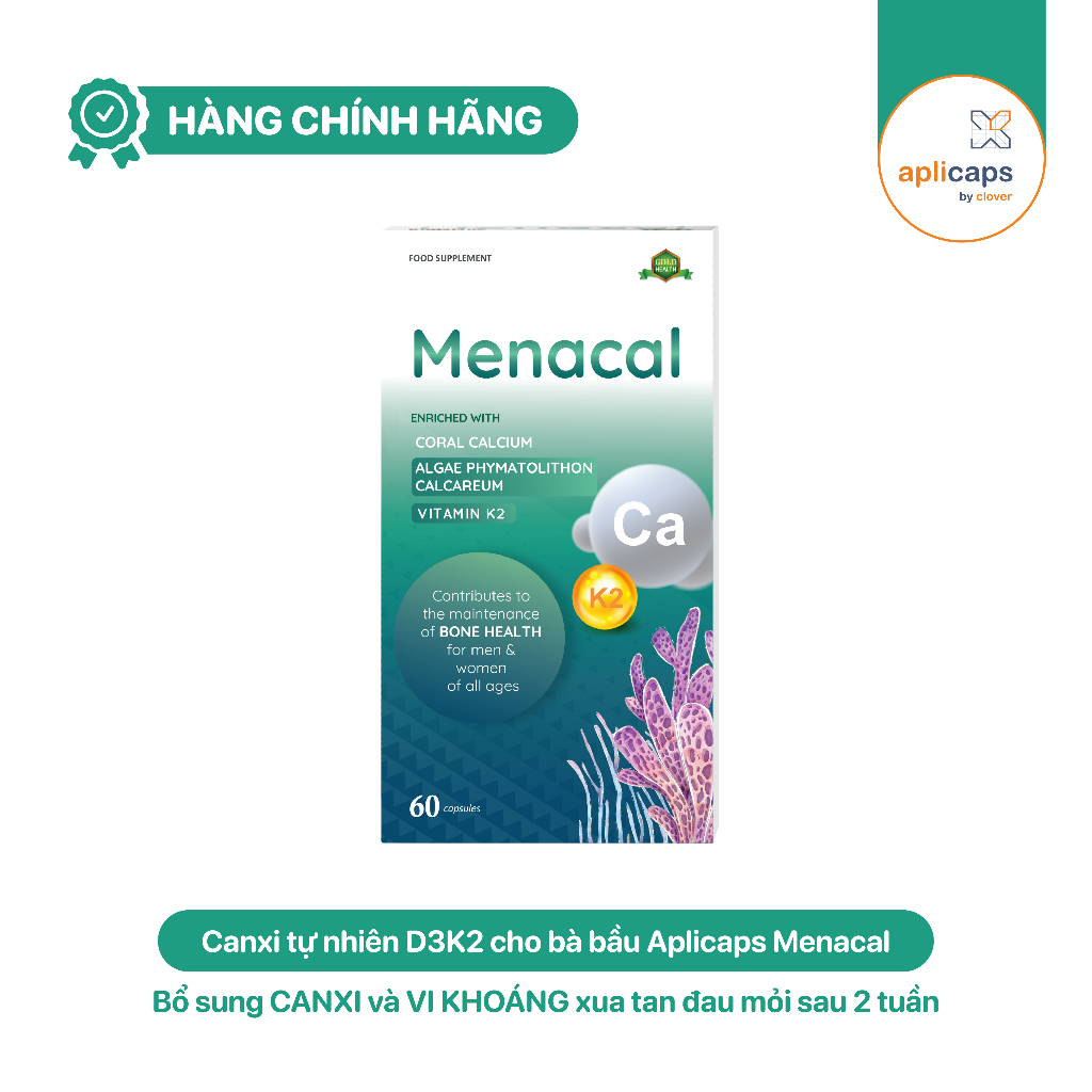Combo Sắt Sinh Học Ferrolip - Canxi EU tảo biển Aplicaps Menacal dành cho người lớn, mẹ bầu, mẹ sau sinh date mới