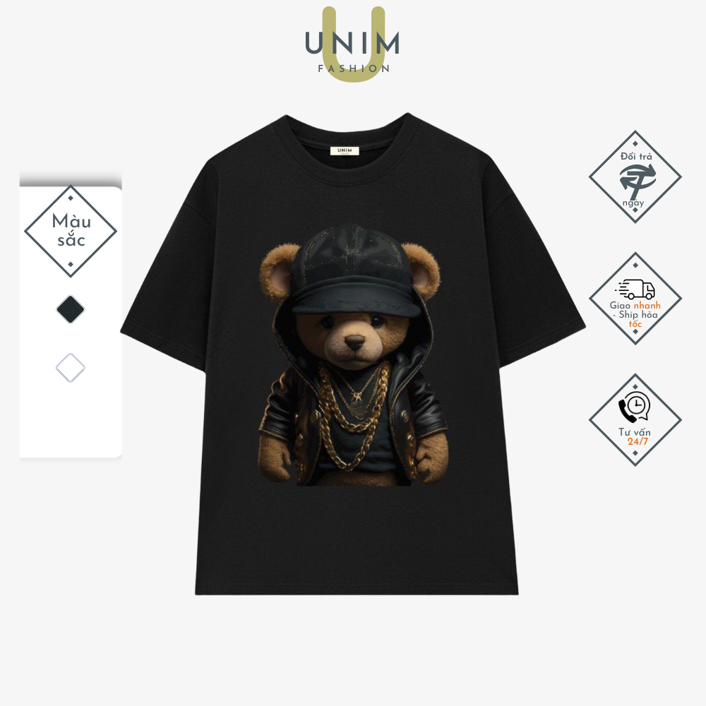 [VẢI 250 GSM] Áo Thun Gấu Bear Gangster Unisex Tay Lỡ Local Brand Unim Store 100% Cotton Cao Cấp - AP400