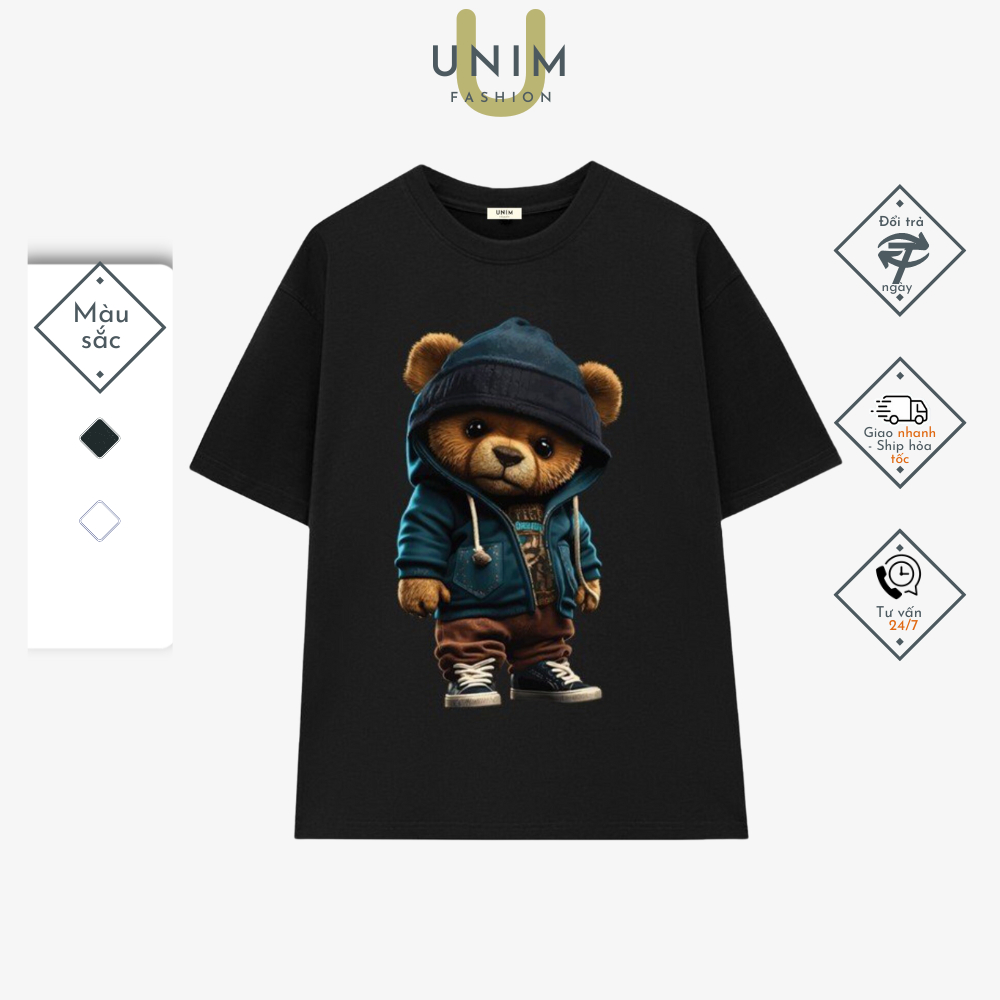 [VẢI 250 GSM] Áo Thun Gấu Bear Gangster Unisex Tay Lỡ Local Brand Unim Store 100% Cotton Cao Cấp - AP400
