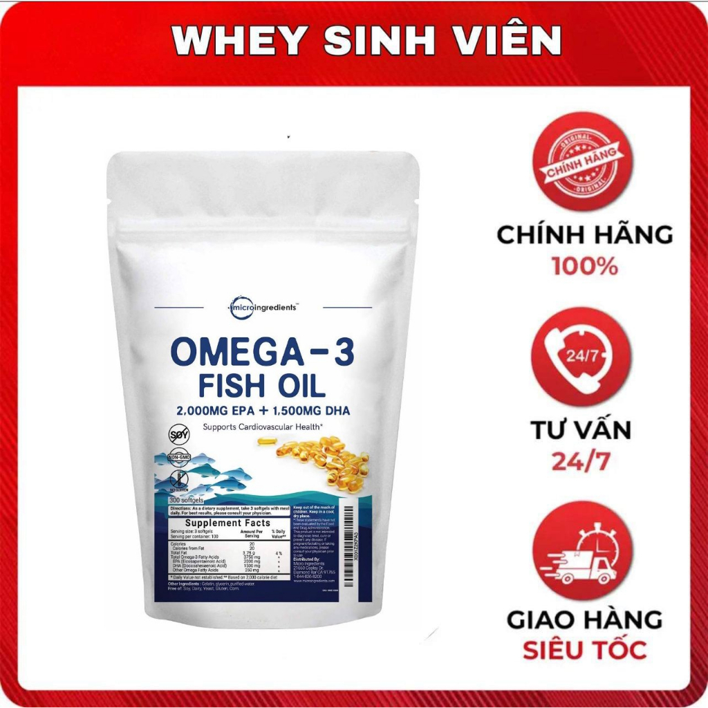 [FreeShip] [Chính hãng] Viên Uống Dầu Cá Micro Ingredients Omega 3 Fish