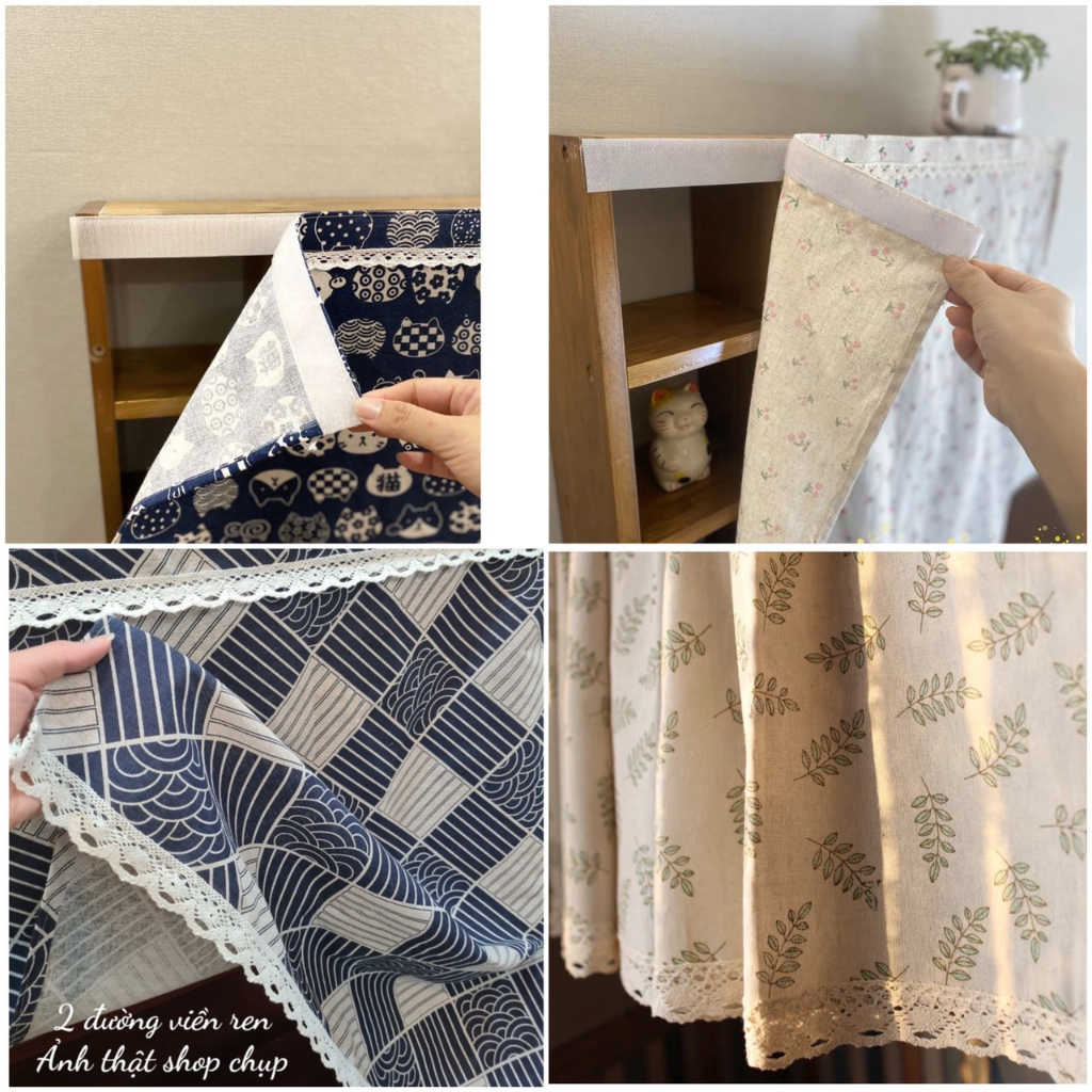 [75CMX150CM] RÈM DÁN CANVAS VIỀN REN - TẶNG MIẾNG DÁN | Shopee Việt Nam