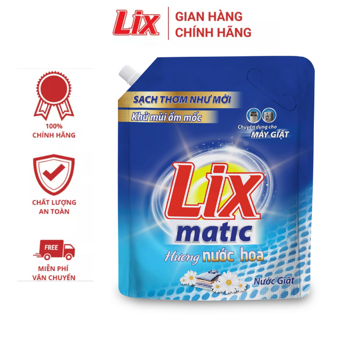 Nước giặt Lix Matic hương nước hoa túi 3.5kg giặt tẩy mọi vết bẩn cứng đầu máy giặt cửa trước NGM42 - Lixco Việt Nam