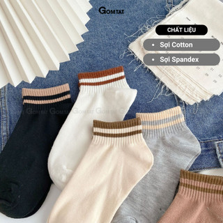 Set 5 đôi tất vớ cổ ngắn nữ GOMTAT cổ sọc ngang nhiều màu, chất liệu cotton mềm mại thoáng mát  - UYE-CB095