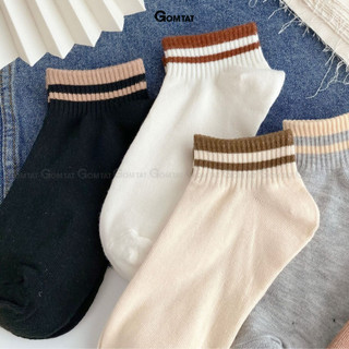 Set 5 đôi tất vớ cổ ngắn nữ GOMTAT cổ sọc ngang nhiều màu, chất liệu cotton mềm mại thoáng mát  - UYE-CB095