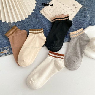 Set 5 đôi tất vớ cổ ngắn nữ GOMTAT cổ sọc ngang nhiều màu, chất liệu cotton mềm mại thoáng mát  - UYE-CB095