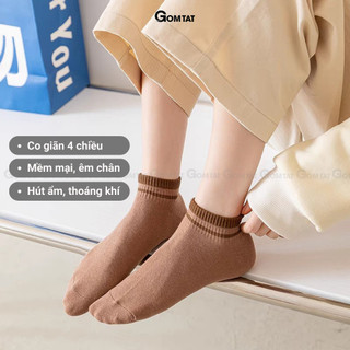 Set 5 đôi tất vớ cổ ngắn nữ GOMTAT cổ sọc ngang nhiều màu, chất liệu cotton mềm mại thoáng mát  - UYE-CB095