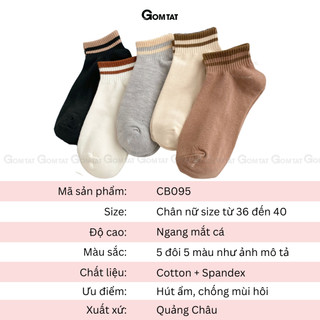 Set 5 đôi tất vớ cổ ngắn nữ GOMTAT cổ sọc ngang nhiều màu, chất liệu cotton mềm mại thoáng mát  - UYE-CB095