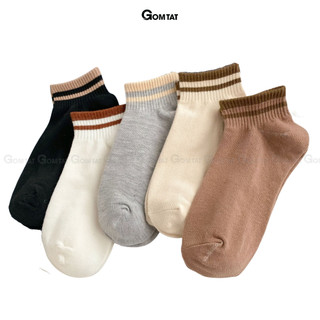 Set 5 đôi tất vớ cổ ngắn nữ GOMTAT cổ sọc ngang nhiều màu, chất liệu cotton mềm mại thoáng mát  - UYE-CB095