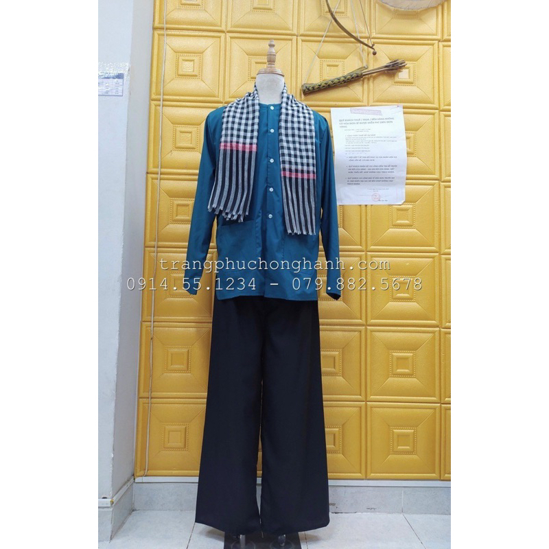 CÓ SẴN ÁO BÀ BA NAM KATE MÀU XANH CỔ VỊT CAO CẤP KÈM KHĂN RẰN | Shopee ...