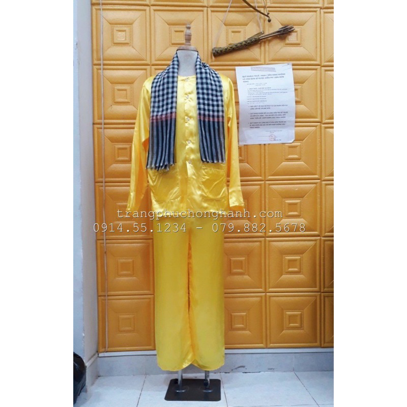 ( Có sẵn ) ÁO BÀ BA NAM VÀNG PHI LỤA CAO CẤP KÈM KHĂN RẰN | Shopee Việt Nam
