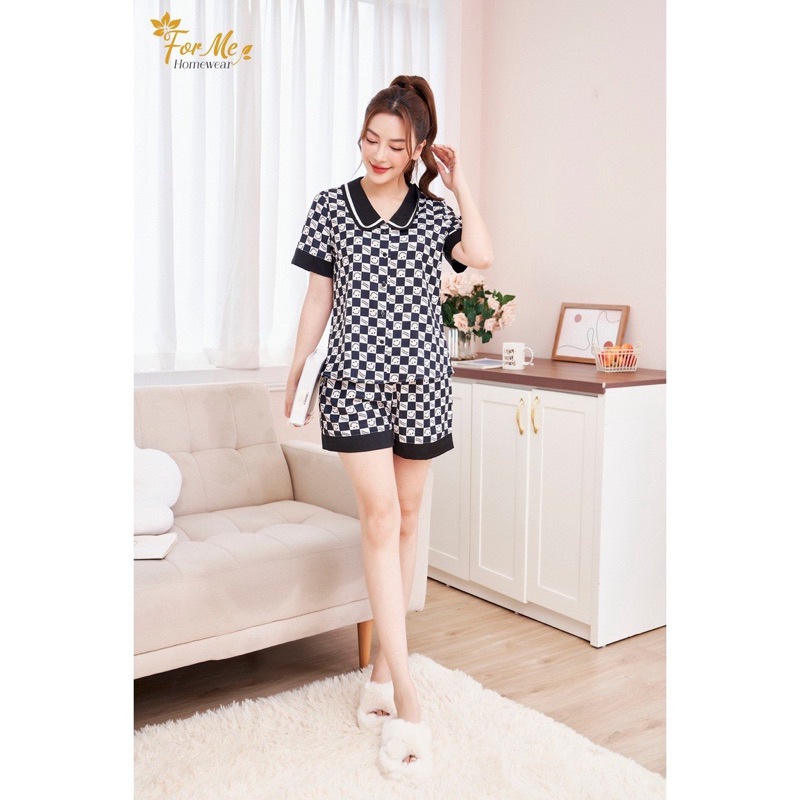 Bộ mặc nhà chất Lụa Hàn Châu Cao Cấp quần đùi họa tiết