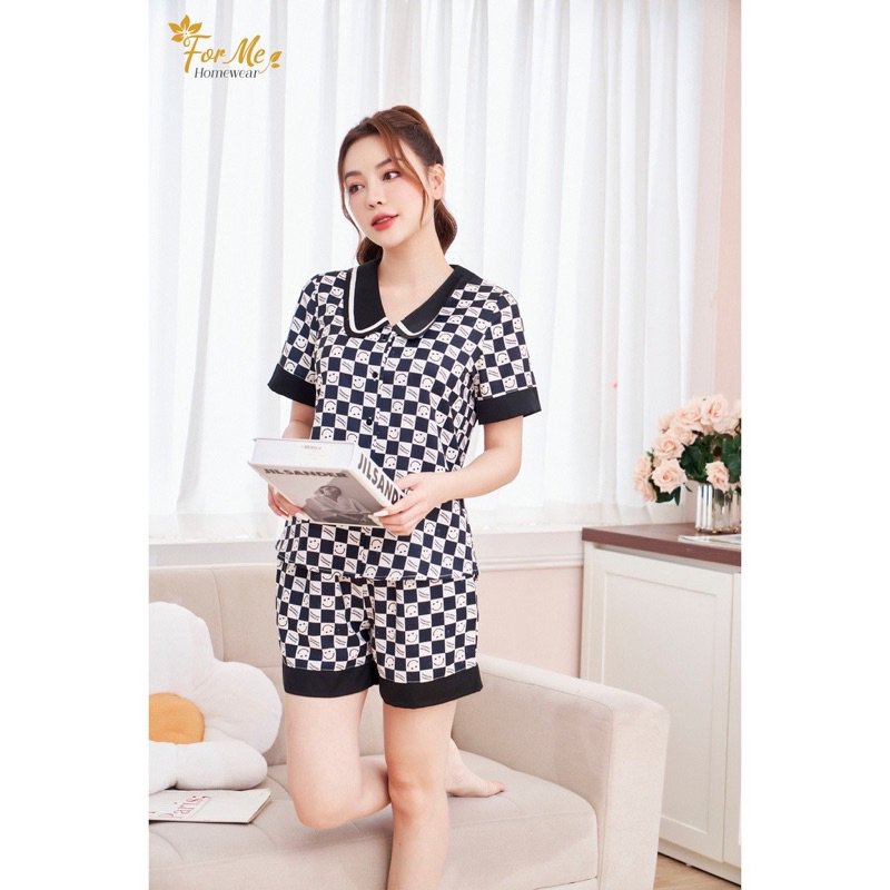 Bộ mặc nhà chất Lụa Hàn Châu Cao Cấp quần đùi họa tiết
