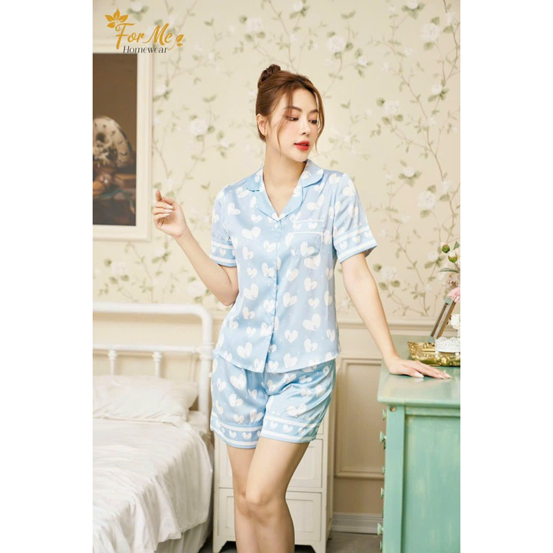 Bộ mặc nhà chất Lụa Hàn Châu Cao Cấp quần đùi họa tiết
