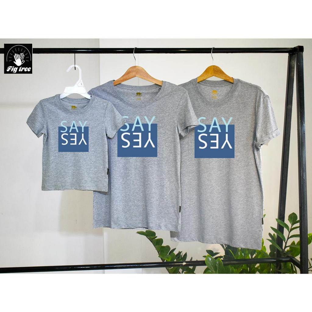 Combo Áo Thun Gia Đình Fig Tree Màu Xám, Set Áo Gia Đình Cotton Cổ Tròn in Hình SAY YES Yêu Thương