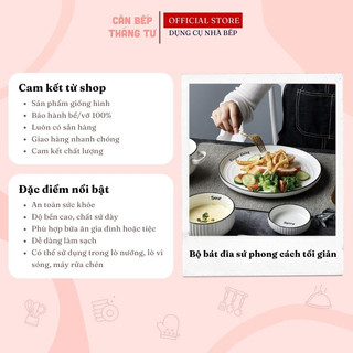 Bộ Chén Đĩa Sứ Sọc Nổi Viền Đen Cao Cấp Tối Giản Sang Trọng Chịu Nhiệt Bền Đẹp CBG02