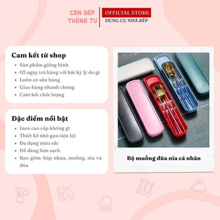 Bộ muỗng đũa cá nhân muỗng đũa inox cao cấp không gỉ hộp đựng có ngăn HMD