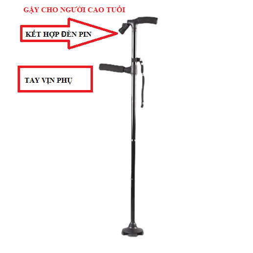 Gậy chống cho người già,gậy batoong, kết hợp đèn pin và tay vịn phụ, có thể gập gọn,trống chượt