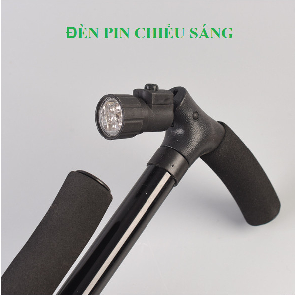 Gậy chống cho người già,gậy batoong, kết hợp đèn pin và tay vịn phụ, có thể gập gọn,trống chượt