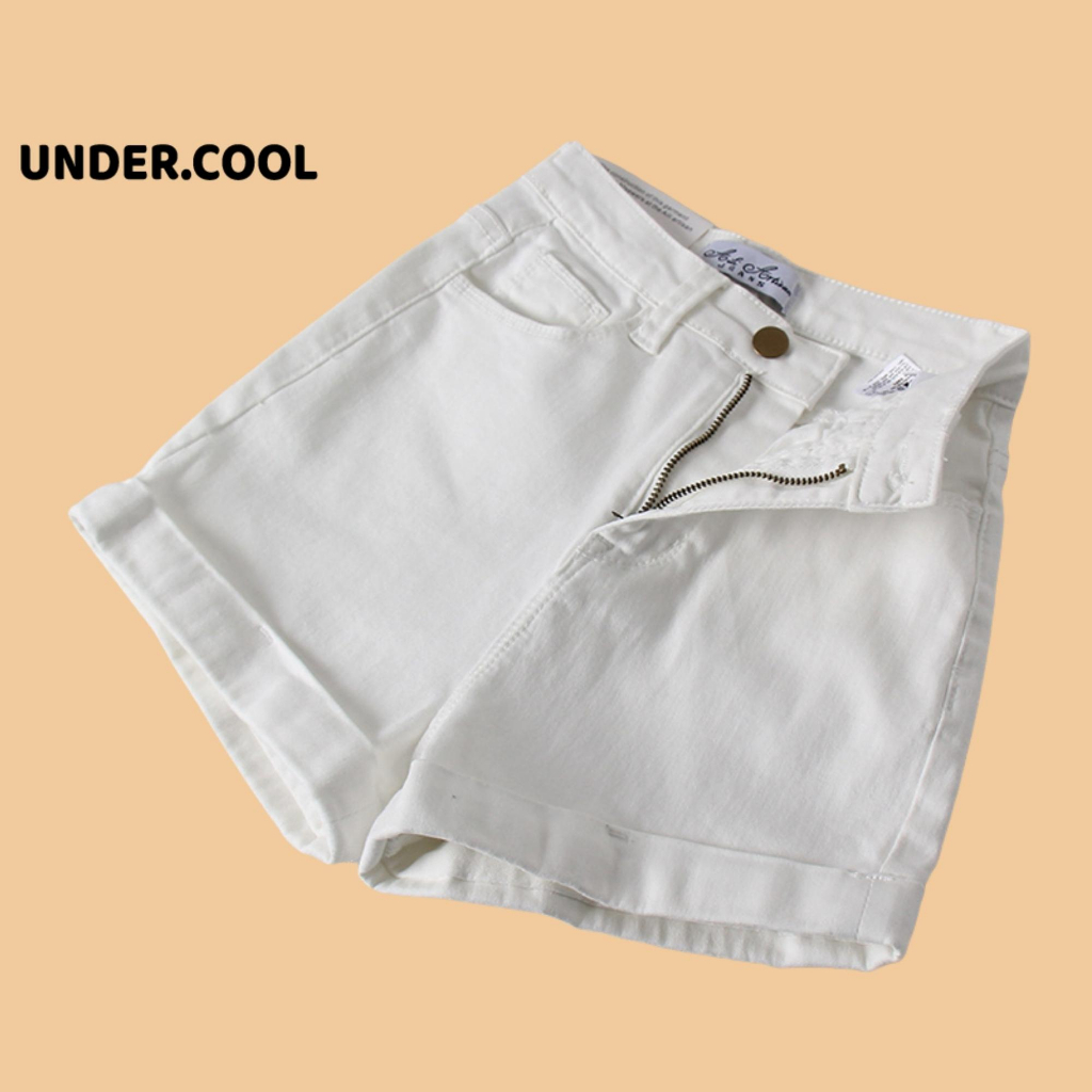 Quần jean short nữ UNDERCOOL chất Denim  thiết kế đơn giản kaki trơn dễ phối đồ Lưng Cao co giãn quần đùi bò QS01
