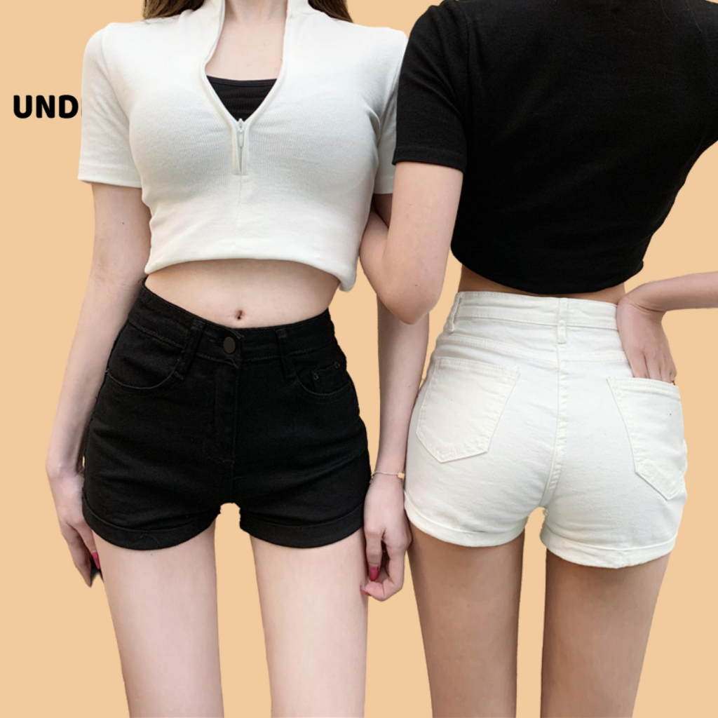 Quần jean short nữ UNDERCOOL chất Denim  thiết kế đơn giản kaki trơn dễ phối đồ Lưng Cao co giãn quần đùi bò QS01
