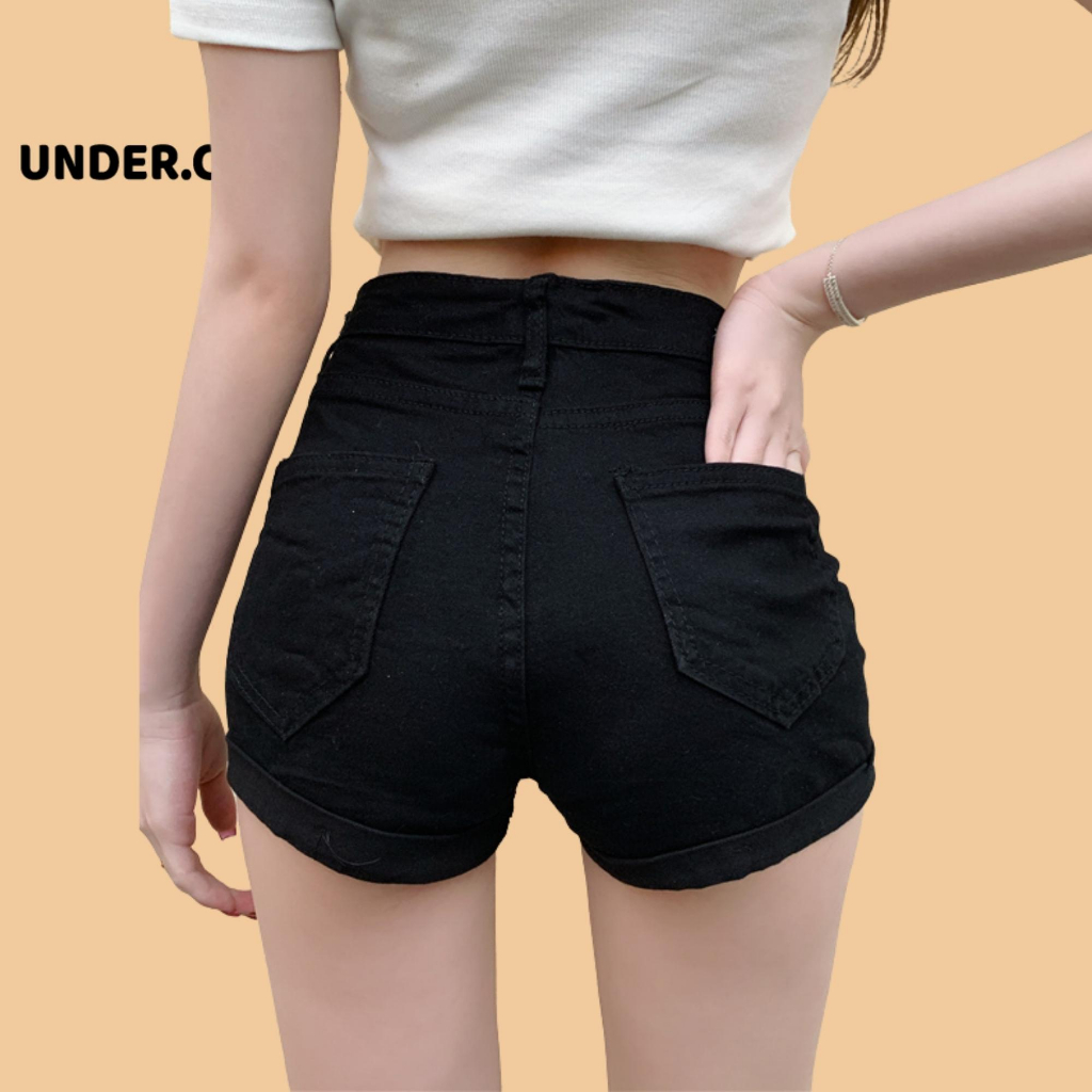 Quần jean short nữ UNDERCOOL chất Denim  thiết kế đơn giản kaki trơn dễ phối đồ Lưng Cao co giãn quần đùi bò QS01