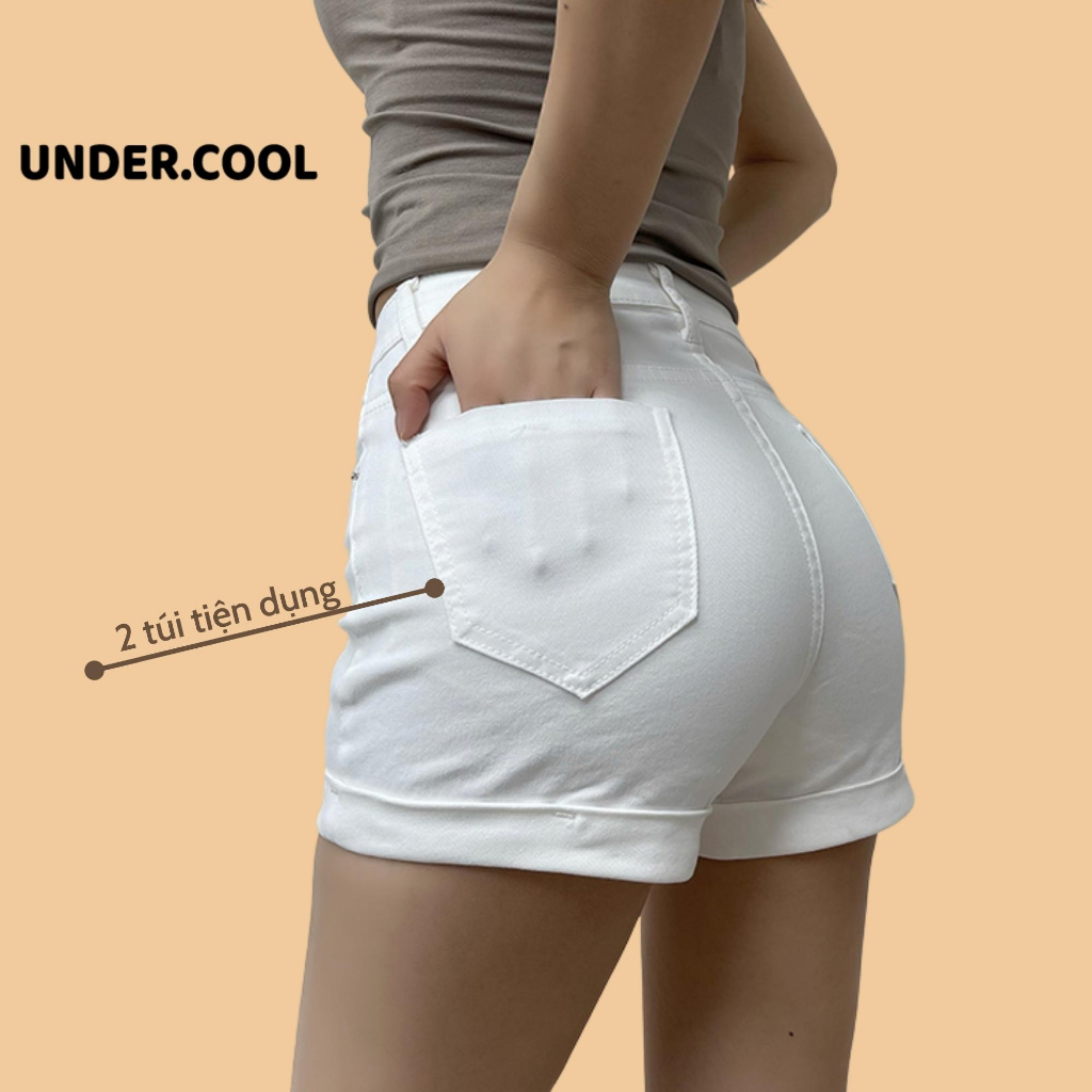 Quần jean short nữ UNDERCOOL chất Denim  thiết kế đơn giản kaki trơn dễ phối đồ Lưng Cao co giãn quần đùi bò QS01