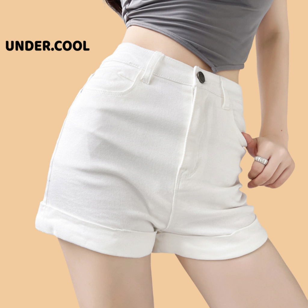 Quần jean short nữ UNDERCOOL chất Denim  thiết kế đơn giản kaki trơn dễ phối đồ Lưng Cao co giãn quần đùi bò QS01