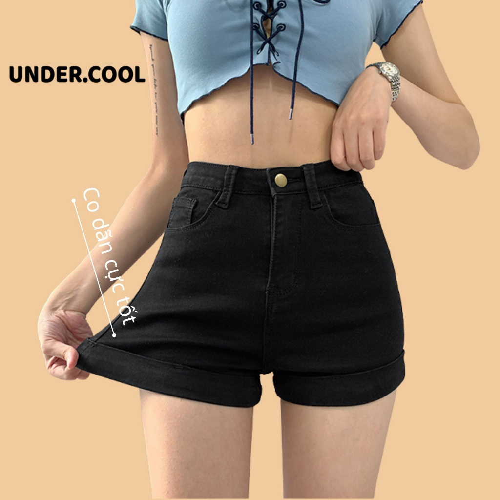 Quần jean short nữ UNDERCOOL chất Denim  thiết kế đơn giản kaki trơn dễ phối đồ Lưng Cao co giãn quần đùi bò QS01