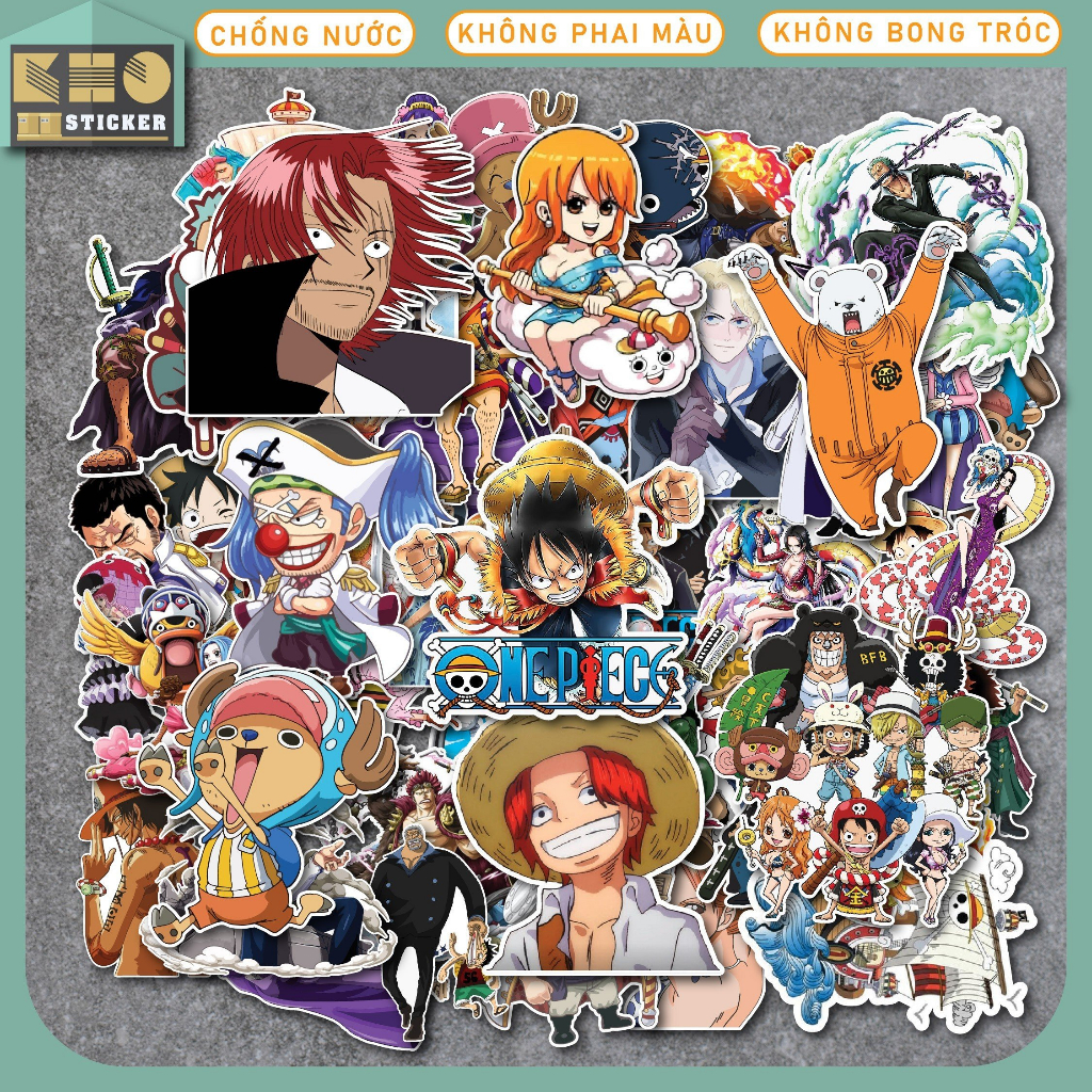 Combo 50 Sticker One Piece 2 chống nước sticker dán laptop, điện thoại ...
