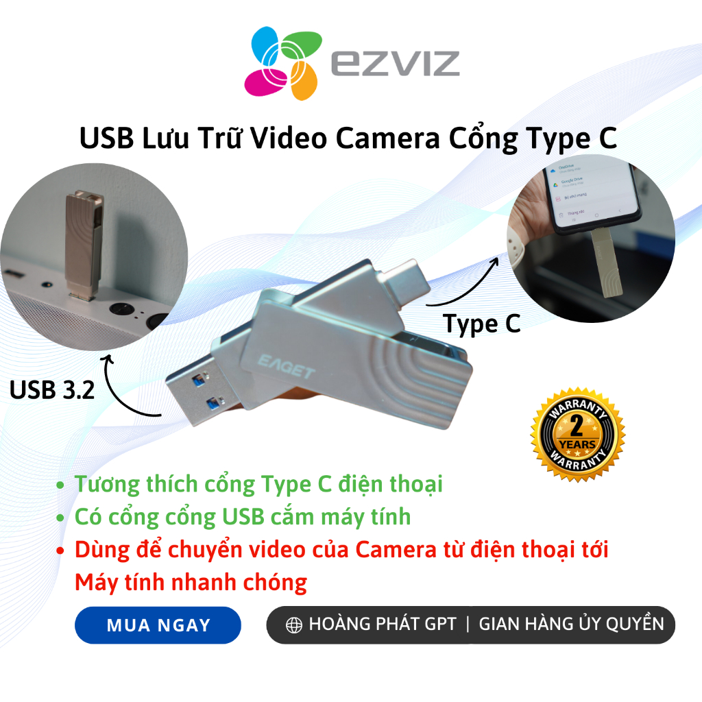 USB Cho Điện Thoại Android /Máy tính/Laptop cổng Type C 32Gb/64Gb truyền dữ liệu camera EZVIZ về máy tính