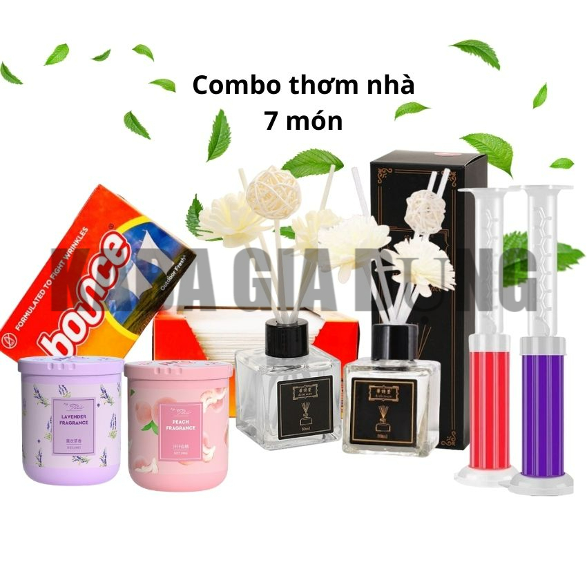 Combo thơm phòng 7 món gồm tinh dầu thơm thiên nhiên, sáp thơm phòng ...