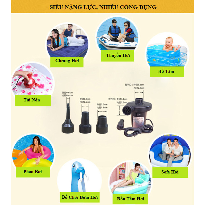 Bơm Hơi Bằng Điện Hút Thổi 2 Chiều, bơm phao bể bơi tiện lợi nhanh chóng