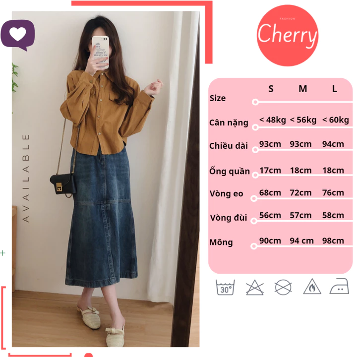 Chân váy đuôi cá váy jean nữ xẻ tà giữa CHERRY chất đẹp, chân váy bò nữ đuôi cá co giãn dễ phối T067