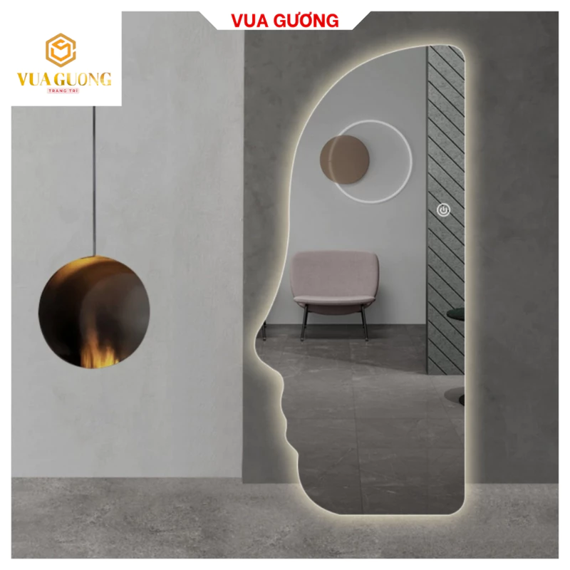 Gương toàn thân hình khuôn mặt VUA GƯƠNG cao cấp treo tường decor phòng khách, phòng ngủ, cửa hàng có đèn led cảm ứng — ảnh 1