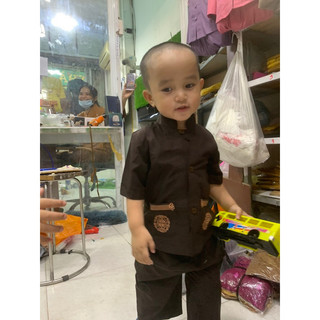 Đồ phật tử dành cho bé trai, cổ lãnh tụ thêu túi, thời trang bé