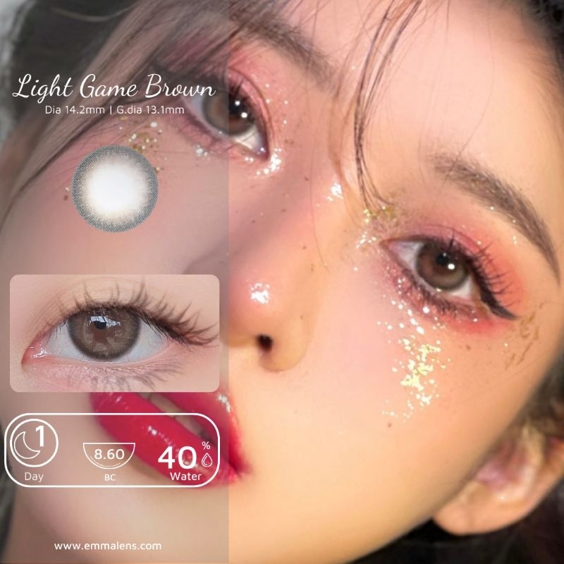 🌸 Kính áp tròng 1 ngày Light Game Brown  - Lens 1 ngày màu nâu tây giãn nhẹ/Kính Áp Tròng Emma🌸