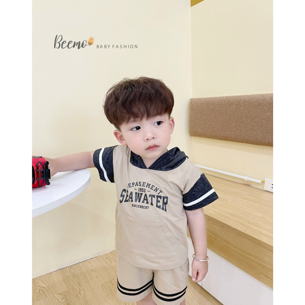 Bộ cotton hoddie unisex cho bé, bộ cộc tay có mũ phong cách thể thao Bernie