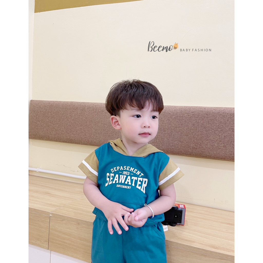 Bộ cotton hoddie unisex cho bé, bộ cộc tay có mũ phong cách thể thao Bernie