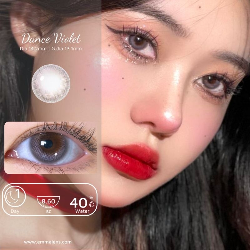 🌸 Kính áp tròng 1 ngày Violet Dance  - Lens 1 ngày tím mix xám / Emma Super Mini Contact Lens 🌸