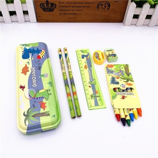 Bộ Dụng Cụ Học Tập Cho Bé Khủng Long 7 Món, Hộp Đựng Dụng Cụ Học Tập, Quà Tặng Độc Đáo Cho Bé Mẫu Giáo, Tiểu Học