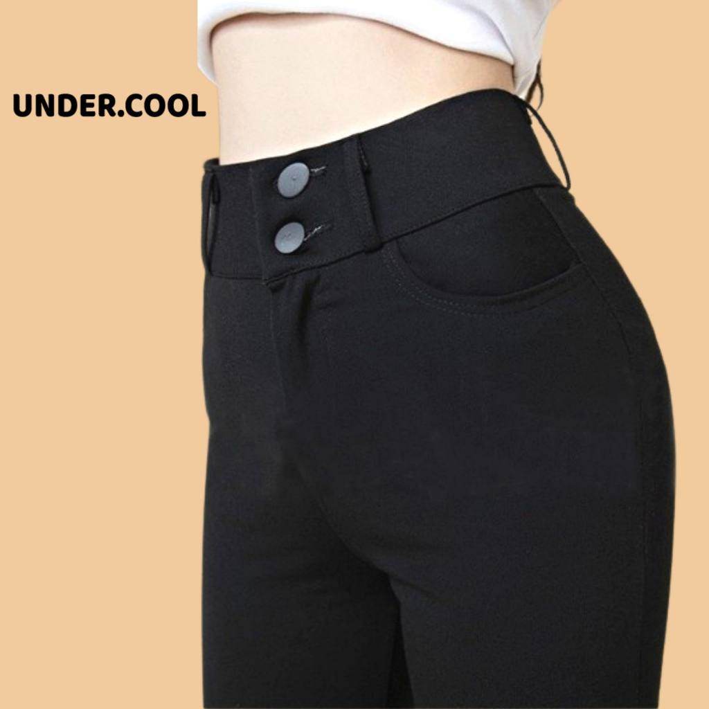 Quần tregging nữ UNDERCOOL lưng cạp cao dài dáng thun ôm bó legging skinny vải giữ nhiệt màu đen QD04