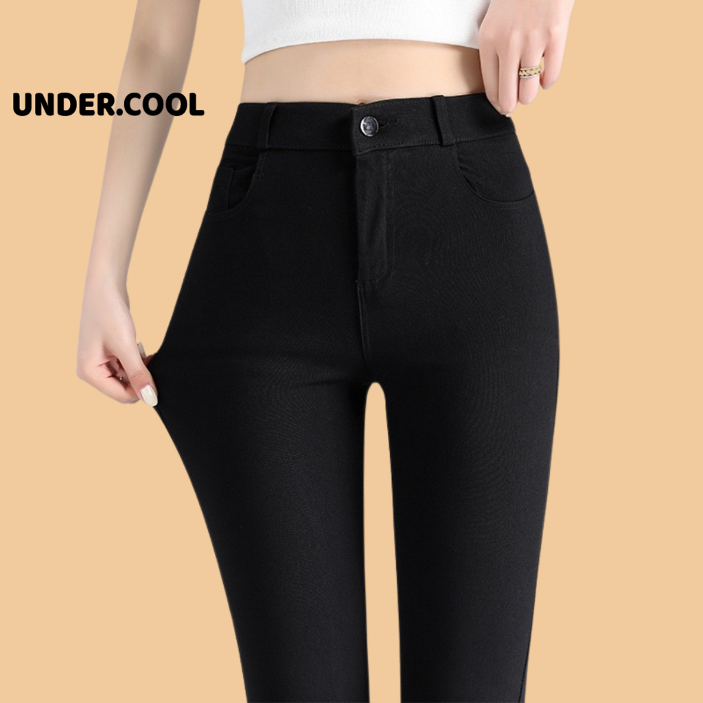 Quần tregging nữ UNDERCOOL lưng cạp cao dài dáng thun ôm bó legging skinny vải giữ nhiệt màu đen QD04