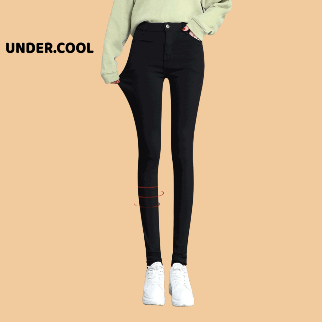 Quần tregging nữ UNDERCOOL lưng cạp cao dài dáng thun ôm bó legging skinny vải giữ nhiệt màu đen QD04