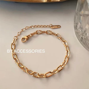 Lắc tay nữ titan xích nhỏ dập cạnh phản xạ ánh sáng mạ vàng 18K thời trang không gỉ WB2309