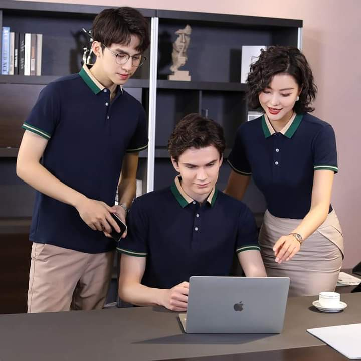Áo thun polo nam nữ phối viền xanh , áo công sở có cổ bẻ chất vải cotton cá xấu mẫu mới 2023 thời trang thanh lịch XUZI.